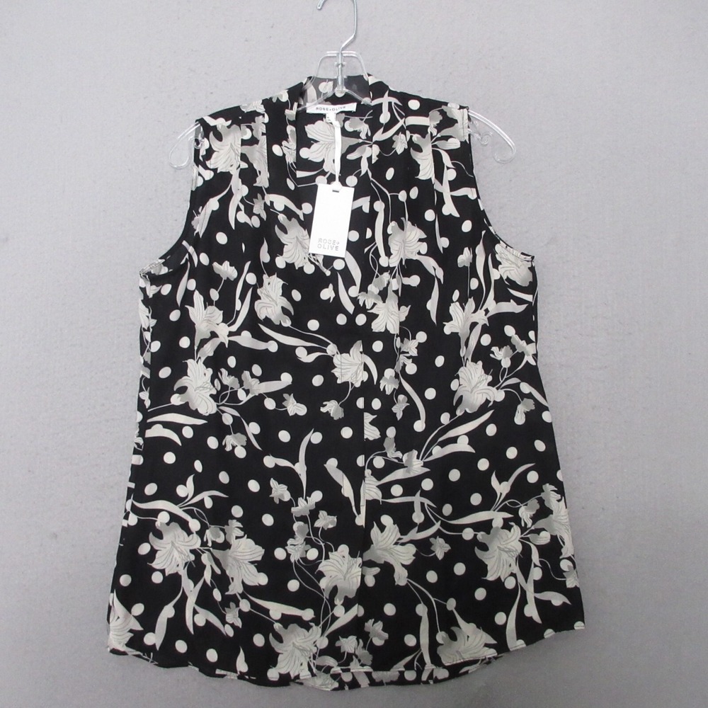 Rose &‎ Olive Top Large Black Floral Polka Dot Sleeveless Boho Cottage Core NWT